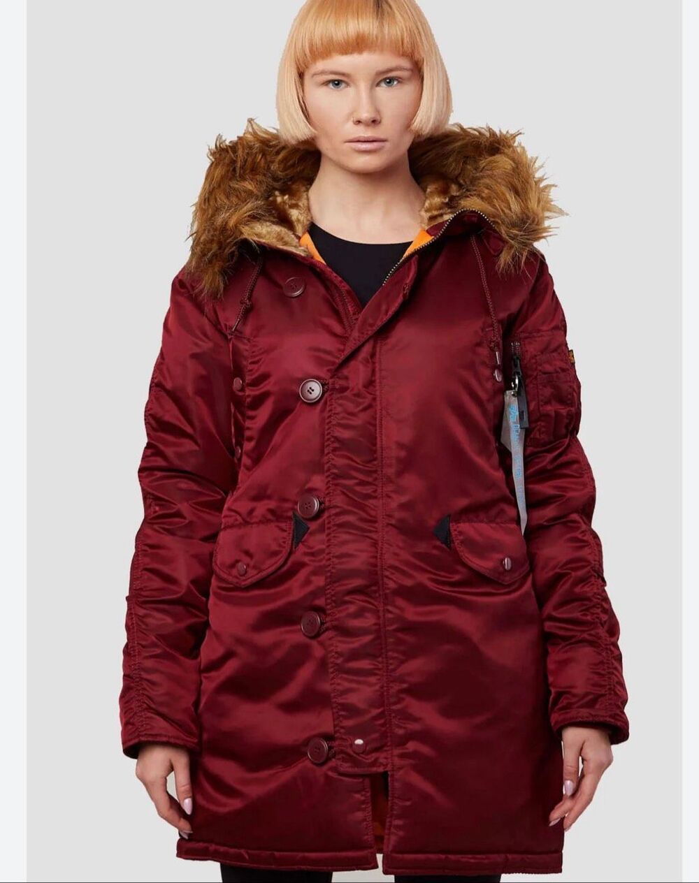 Alpha Industries N-3B Slim Gen Parka Fur Trim Hood Maroon Medium Women’s